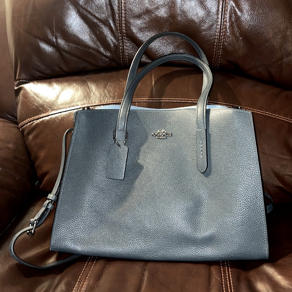 Coach Tote Womens Green Charlie Medium Leather Crossbody Carryall
